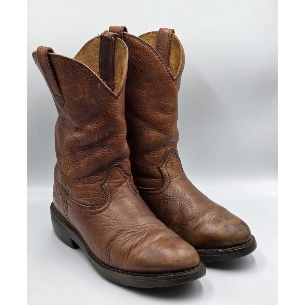 Georgia Boot Mens 8.5 Brown Leather Steel Toe Wellington Work Boots Pull On EU41
